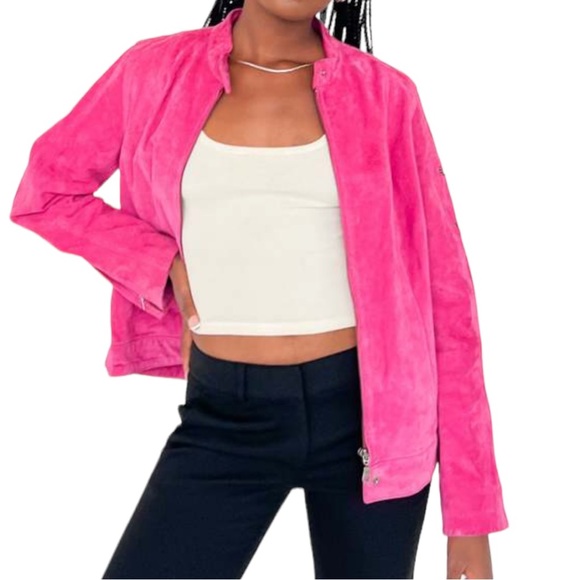 Ruff Hewn Womens Size Small Pink Leather Suede Jacket Barbie Pink - Picture 1 of 7